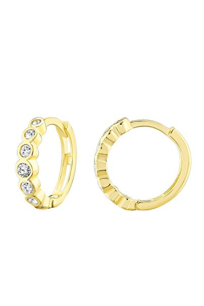 MOOM MÜCEVHERAT 14 Ayar Altın Minimalist Taşlı Modern Halka Küpe 1.2 Cm