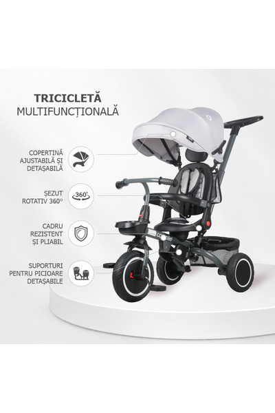 Coccolle Tricicleta pliabila multifunctionala Coccolle Venti, Roti cauciuc, Maner reglabil, Scaun rotativ, Po
