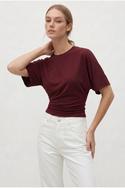 OLYNN Bordo Ultra Premium Soft Bele Oturan Geniş Kollu Bluz