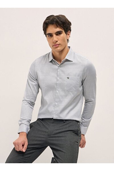 The Bear House Men's White Geometric Printed Tailored Fit Formal Shirt for Ev...