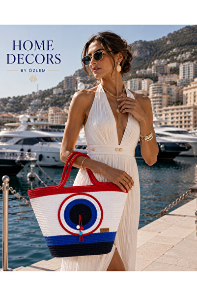 Straw Bag Shoulder Bag Beach Bag Handmade Design Style Summer Fashion (Red Blue Ecru Black) -30cmx40-42cm