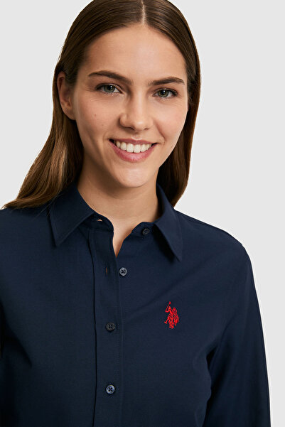 U.S. Polo Assn. Cămașă de bază cu mânecă lungă, albastru marin, pentru femei 50324791-VR033