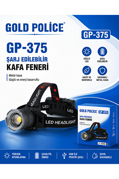Gold Police GP-375 Profesyonel Şarjlı Kafa Lambası 30 Watt