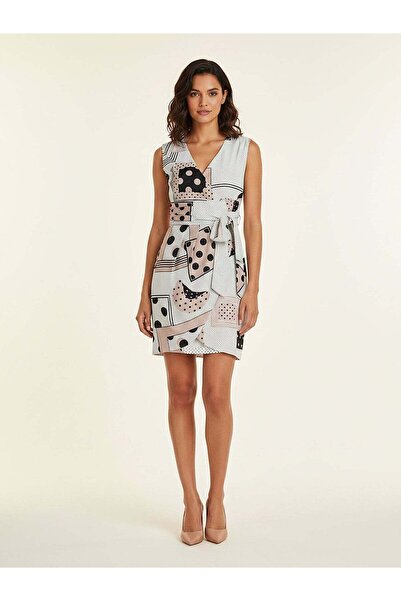 Women's White Patterned Double Breasted Mini Dress | Frn Line