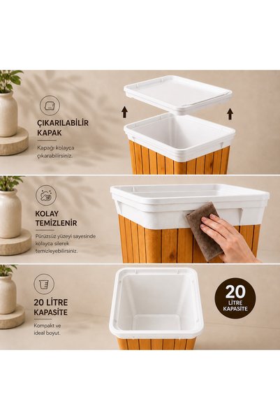 QUTU Q-trash Bın 20 L Wood Light Çöp Kovası