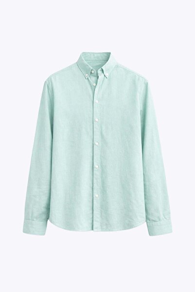 VAMOSCLO Basic Oversize Pamuk Keten Gömlek Mint