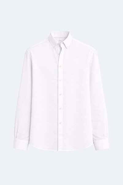 VAMOSCLO %100 Keten Oversize Uzun Kollu Gömlek Ekru