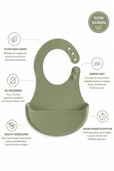 Siliconly Bpa-Free 100% Silicone Baby Bib with Non-Slip Pocket Green