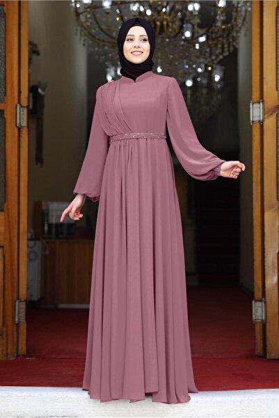 TRENDTESETTÜR KADIN MOR (LİLA) DRAPE DETAYLI ABİYE ELBİSE T 0053