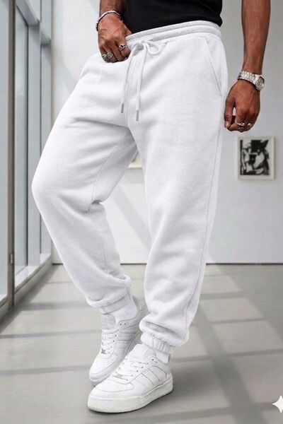 NO 601 White High Waist Thick Fleece Inside Jogger Sweatpants 3 Thread