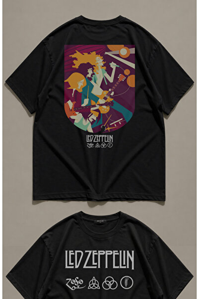 Fuddy Moda Tricou unisex colorat cu imprimeu Led Zeppelin, tricou supradimens...