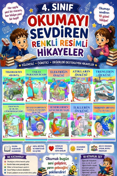 Ata Yayıncılık 4.Sınıf Okumayı Sevdiren Renkli Resimli Hikayeler 5 - 10 Kitap