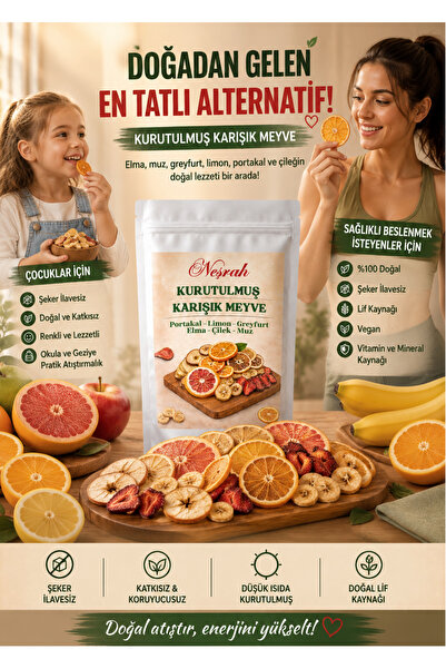NEŞRAH Dried Mixed Fruit Slices - 70 Grams (Strawberries, Bananas, Apples, Oranges, Grapefruits, Lemons)