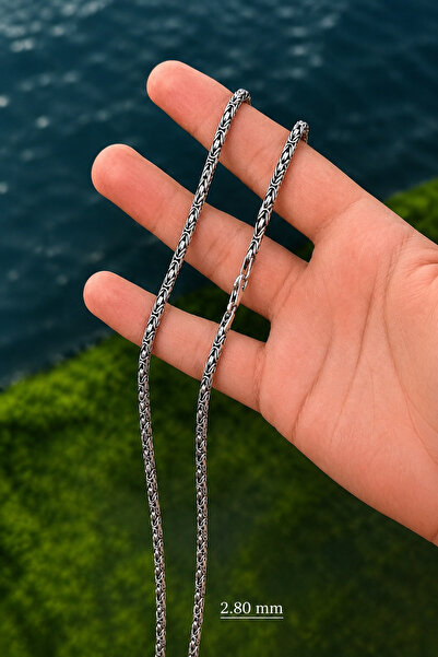 crownstudio 925 Ayar Gümüş Kral Zincir Kolye 2.8 mm Erkek -Crown Studio
