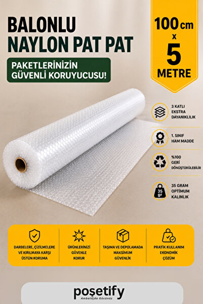 POŞETİFY 100 cm x 5 m Balonlu Naylon Patpat | 1. sınıf | 3 Katlı | 5 m2 | 35 ...
