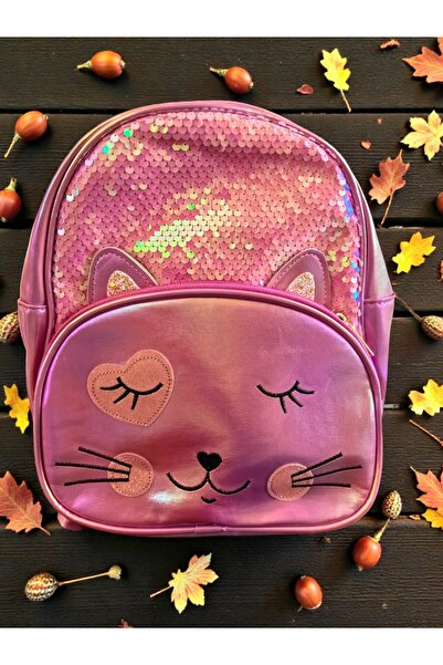 Magic Store Rucsac fashion "Sparkle Kitty" - Roz - Design holografic cu paiet...