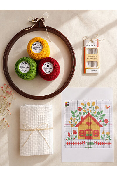 fabricorg Etamin - Kanaviçe Başlangış Seti HUZURLU EVİM ( SET-7 )