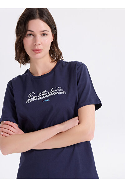 JEEP Lacivert Kadın Relaxed Baskılı T-Shirt J6SL-TST7175