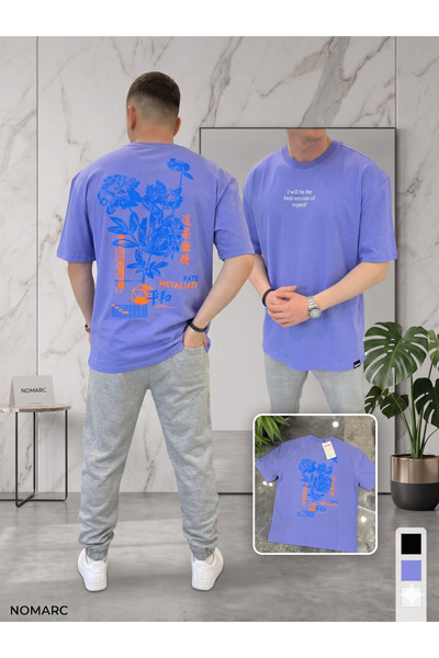 NOMARC Arka Çiçek Desenli Lila Erkek Tişört