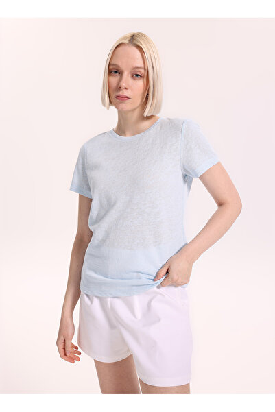 Fabrika Açık Mavi Bisiklet Yaka Kadın Regular Fit T-Shirt F6SL-TST0355