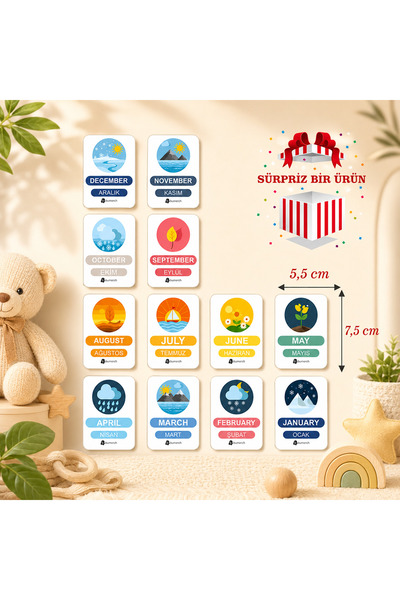 karbonsoft English Montessori Learning Cards - Wooden Turkish Season Cards, T...