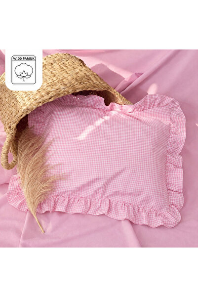 liefhome %100 Pamuklu Pembe Pötikareli Fırfır Detaylı Bebek Yastık Kılıfı | 3...