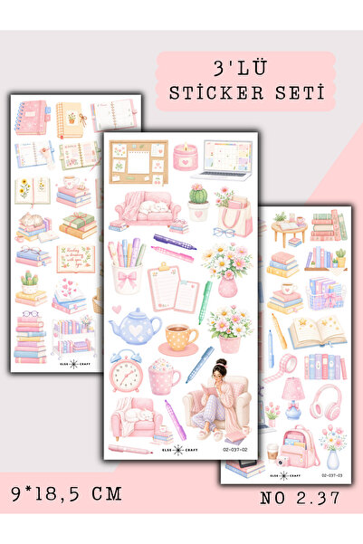Else Craft 3'lü Study With Me Ders Çalışma Temalı Sticker 2.37 - Ajanda Planl...