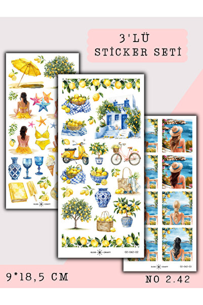 Else Craft 3'lü Akdeniz Ege Tatil Limon Temalı Sticker 2.42 - Ajanda Planlayı...