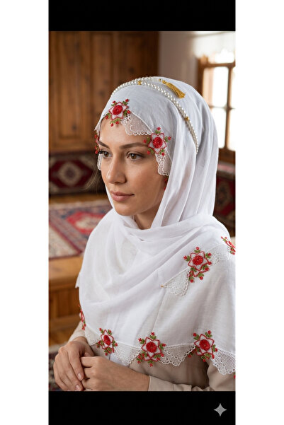 NUMİSTORE İğne oyası beyaz renk Tesbihli namaz örtüsü