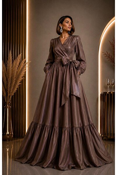 ALYEL NAKER Balloon Sleeves, Double-Breasted Closure & Ruffle Detail Maxi Len...