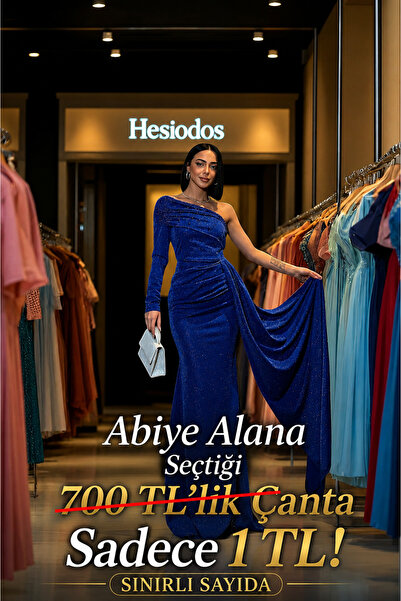 HESİODOS Abiye Elbise Düğün Nişan Mezuniyet Elbisesi Tek Omuz Taşlı Kuyruklu ...