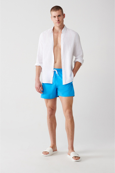 Avva Herren-Badeshorts E in Weiß-Türkis, schnell trocknend, bedruckt, Standar...