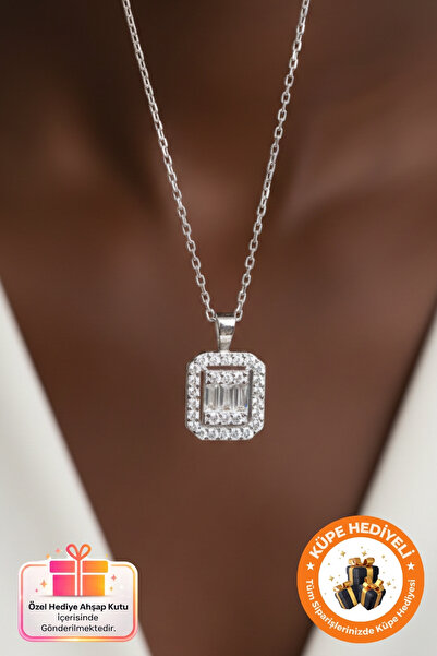 Lucente Jewellery 925 Ayar Hediye Kutulu Baget Taşlı Tek Taş Pırlanta Modeli ...