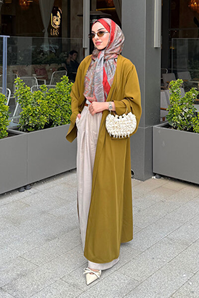 MELEK ARAZ Abaya Diana cu mâneci premium tip volan – Verde ulei
