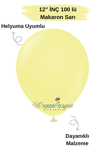 Organizasyon Pazarı Pack of 100 Balloons Macaron Yellow 12 Inch Decoration Pa...