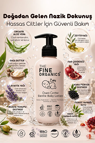 THE FINE ORGANICS لوشن عضوي معتمد للجسم للأطفال والرضع، لوشن عناية مرطب نباتي يحتوي على الألوفيرا