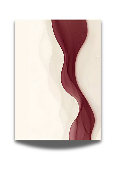 Rosaart Minimal Bordo Soyut Poster–Modern Akışkan Form Krem Zemin- Çerçevesiz...