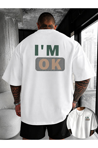 ship master Men's I'M Ok Printed Oversize 100% Cotton T-Shirt Shorts Set