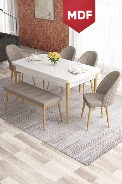 Canisa Concept Elf Serisi 80x132 MDF Beyaz Masa Doğal Ahşap Ayak Beyaz Kafesl...