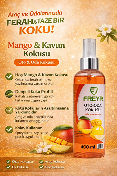 FREYR Mango Kavun Sprey Oda Oto Ortam Kokusu Seti 5 LT+400 ML Araba Araç Ev Kokusu Parfümü – Kalıcı Ferah Koku