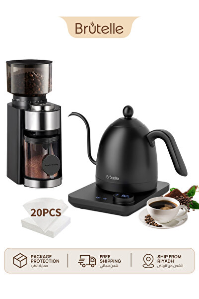 Brutelle Pour Over Coffee Maker Set Electric Gooseneck Kettle V02 Filters Bur...