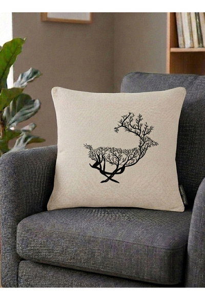 Ju Yaratıcı Tasarım Pillow Throw Pillow Case Deer Embroidered Cream