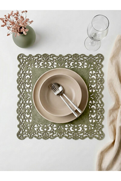 Ergüven Home Yeşil Süet Kumaş Kare Supla Amerikan Servis Takımı 6'lı 35x35cm