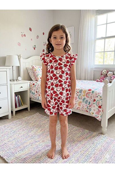 tusem butik homewear Set de pijamale de vară pentru fete, din bumbac, alb, ro...