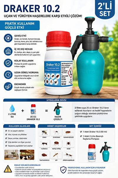 Vebi Draker 10.2 Haşere İlacı 50 ml + 2 Lt El Pompası(kene, sivrisinek, karas...