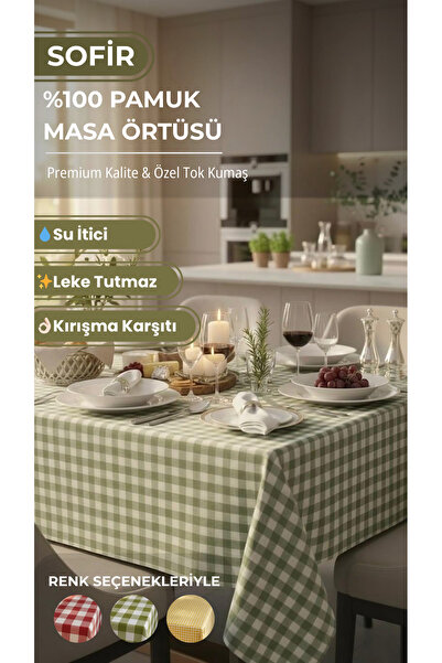 Mions Sofir Masa Örtüsü - %100 Pamuk, Leke tutmaz, Üst Kalite - Yeşil