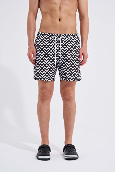 Machinist Pantaloni scurți de baie Abstract Lines pentru bărbați, negru-alb