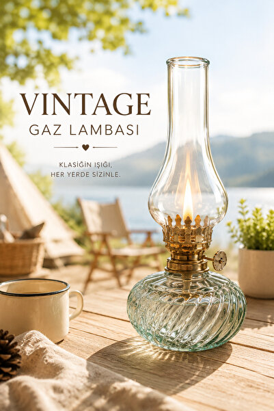 plant-home Vintage Cam Gaz Lambası – Dekoratif Aydınlatma | Nostaljik Şık Ort...