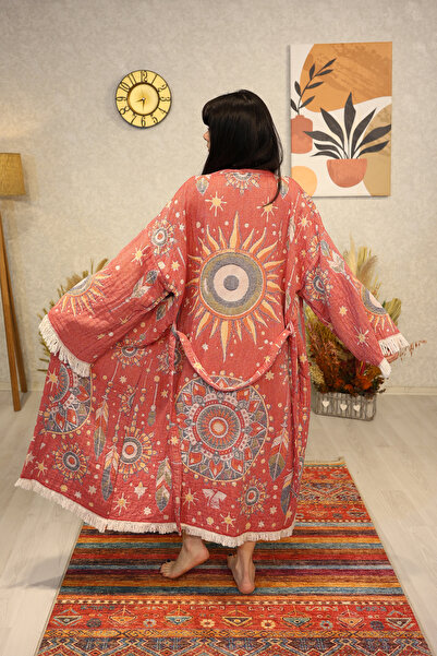 Befera Design Muslin Kimono 100% Cotton Evil Eye Mandala Patterned Jacquard B...