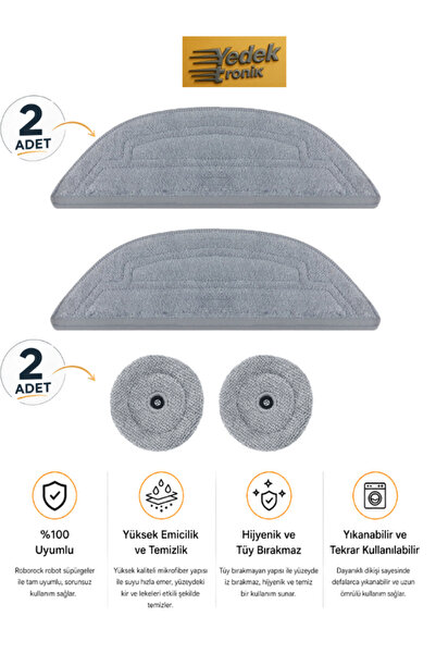 Roborock S8 MaxV Ultra Uyumlu 2’li Mop Bezi + 2’li Kenar Mopu Seti | Mikrofib...